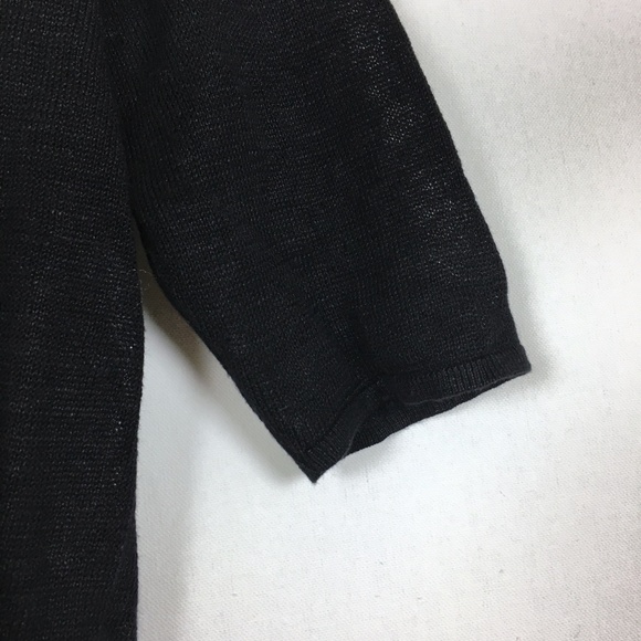 Eileen Fisher Black Linen Short Sleeve Cardigan - Picture 3 of 6